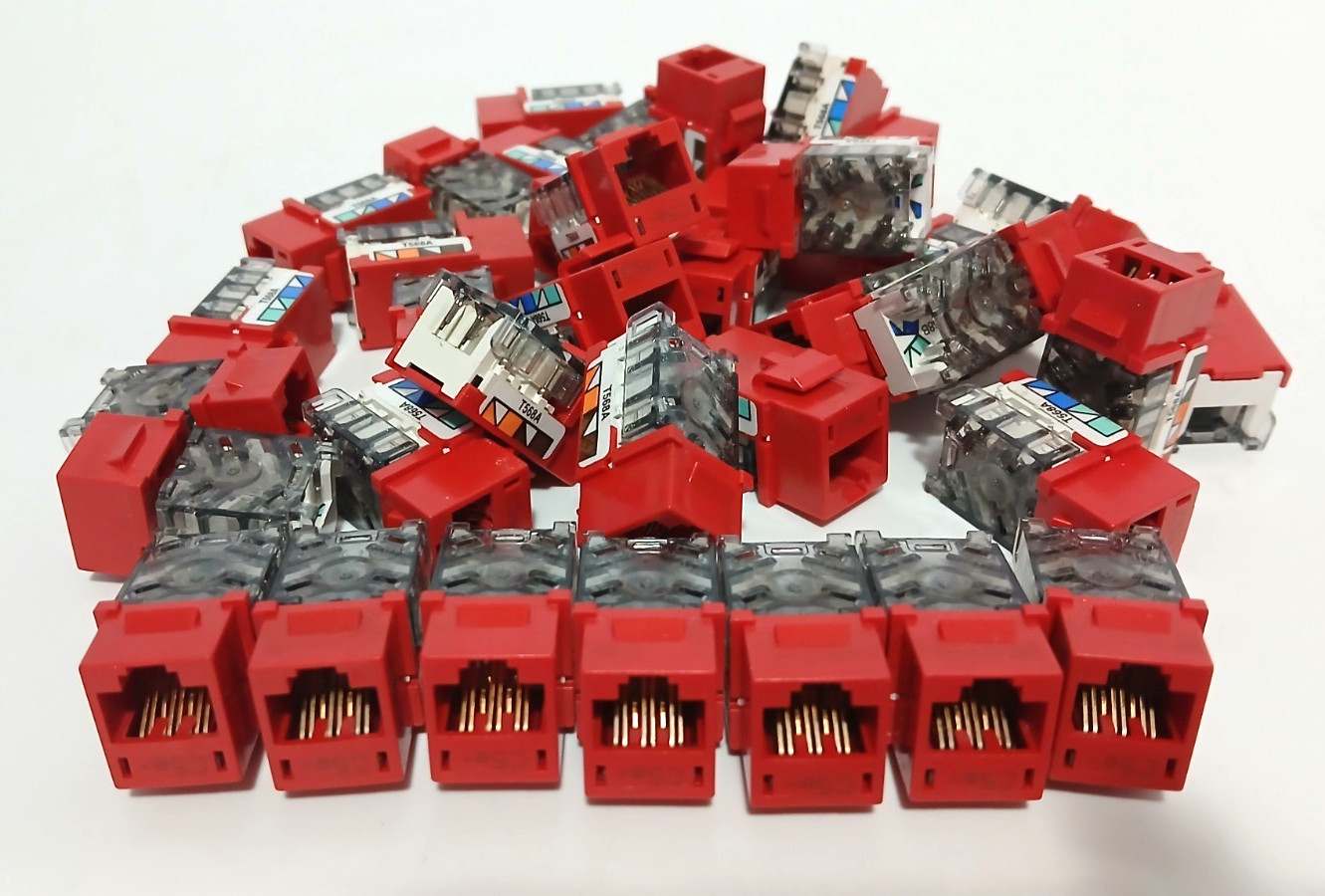 Lot of 37 CommScope SYSTIMAX MGS400-317 Red GigaSPEED XL Cat6 Slim Jacks + Caps