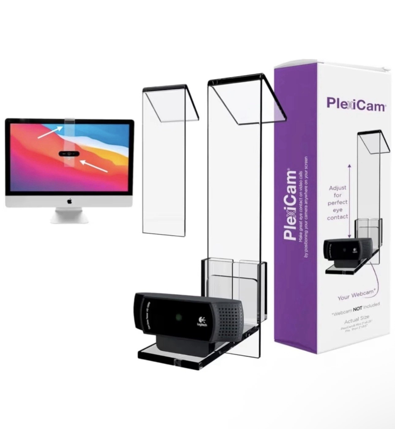 PlexiCam Pro V2 | Center Screen/Middle Screen Webcam Mount | Position Any Webcam