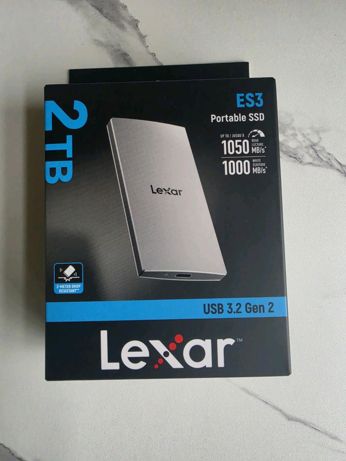 Lexar ES3 2TB External SSD, USB 3.2 Gen2 Portable PSSD 2TB, Silver