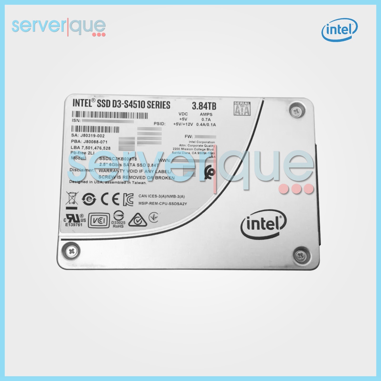 Intel SSDSC2KB038T8 D3-S4510 Series 3.84TB TLC SATA 6Gbps 2.5" Internal SSD
