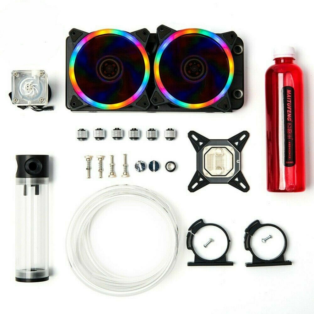 PC Liquid Water Cooling Kit 240mm Radiator Pump Reservoir CPU Block Tube USA Lot