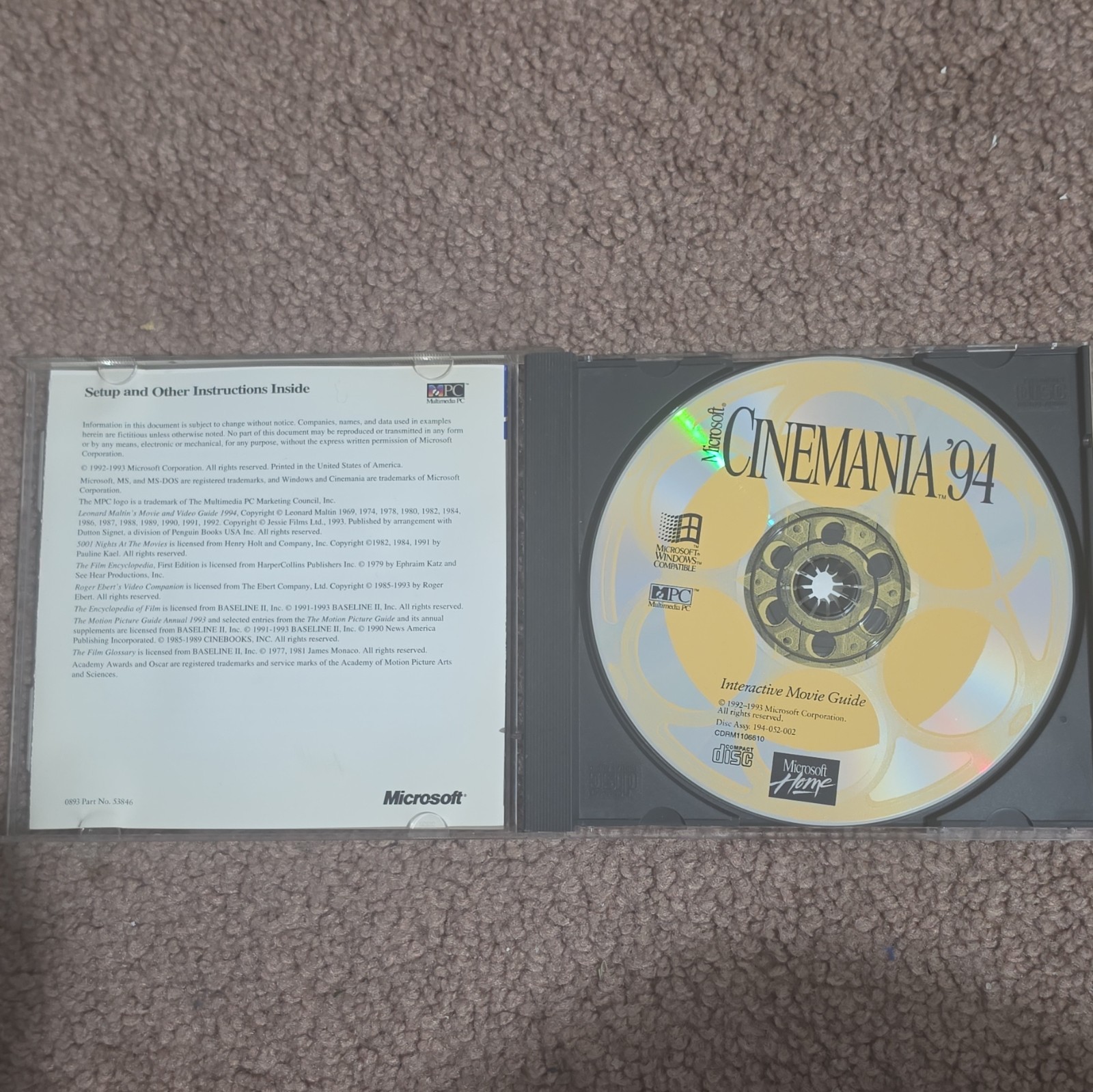 Microsoft  Cinemania '94 CD-ROM Windows. Movie Database - NEW OLD STOCK  SEALED
