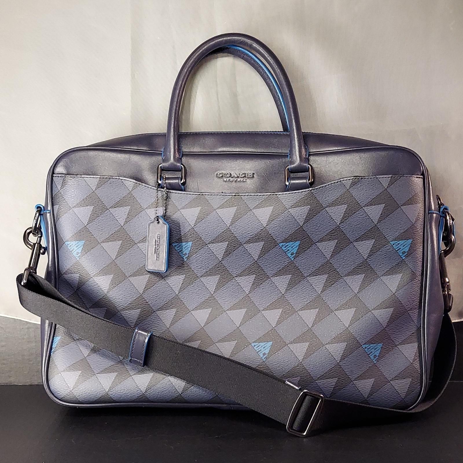 Coach Leather Geometric Briefcase Fits 15" Laptop, Zip Closure, Adjustable Strap