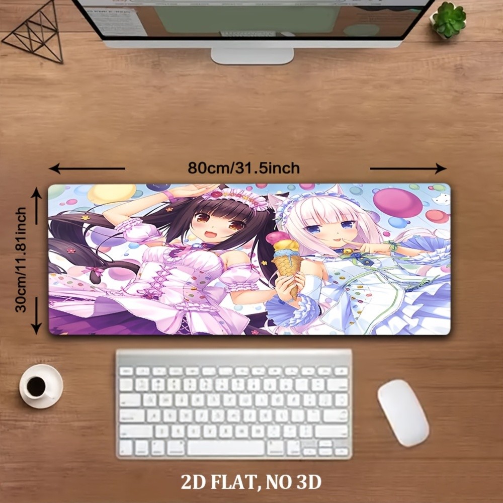 Cute Cartoon Girl 2D Printed Mouse Pad 1pc - Non-Slip Rubber Base, Washable, D