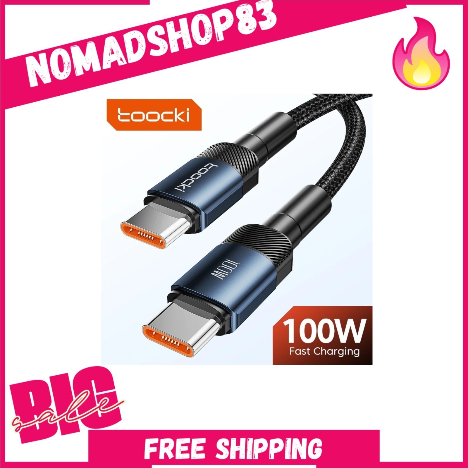 Toocki 100W USB C to USB C Cable PD3.0 6A Fast Charging Nylon Braided