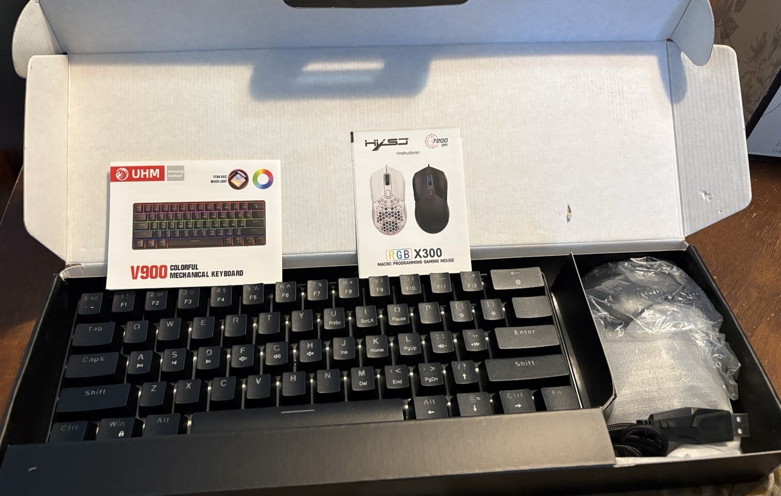 HXSJ UHM RGB Mechanical Gaming Keyboard V900 & X300 Wired Mouse Bundle Black