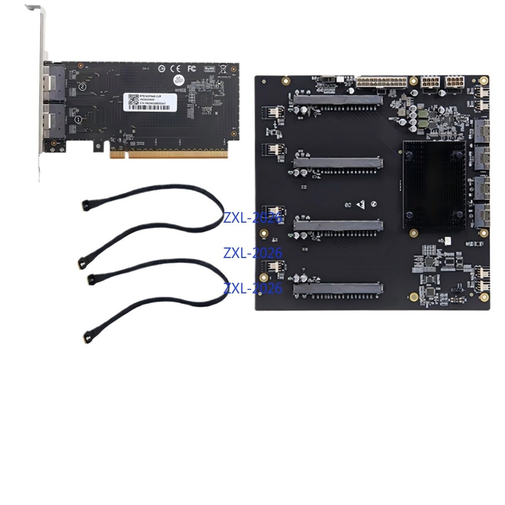 External PCI-E PLX88096 PCIe-4.0 Expansion Quad Card GPU SFF-8654 TO 5*PCIE
