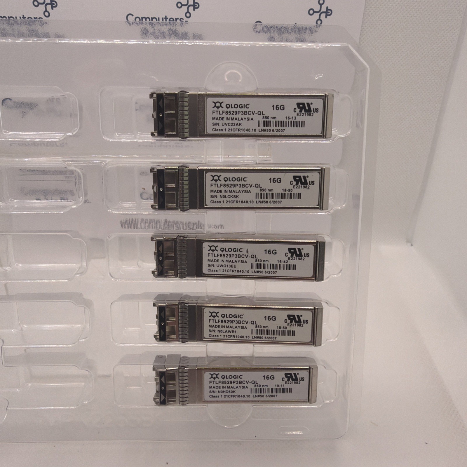 LOT OF 5 QLOGIC FTLF8529P3BCV-QL 16GB SW SFP+ TRANSCEIVER MODULES 850NM
