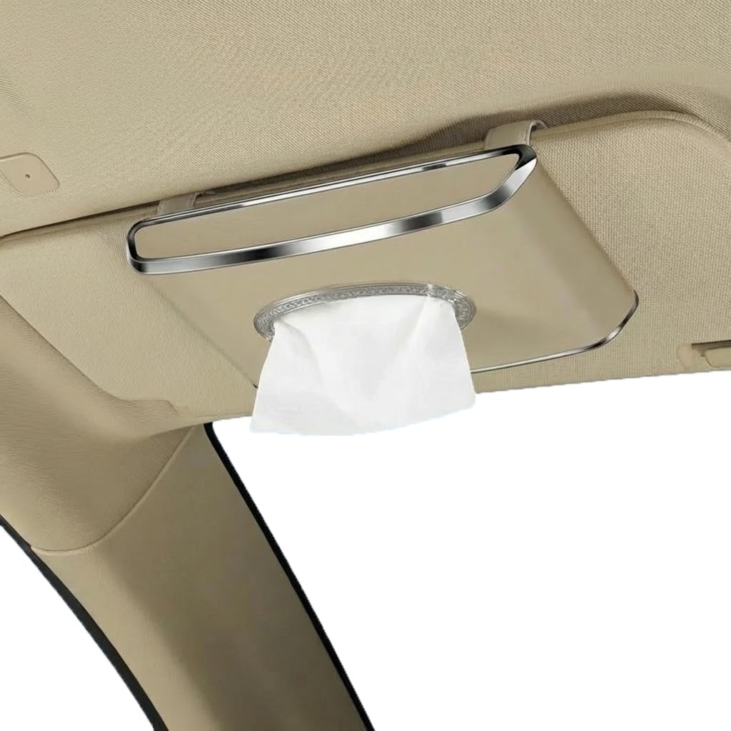Leather Car Tissue Box Interior MultiFunction Holder Visor Clip Beige Hanging