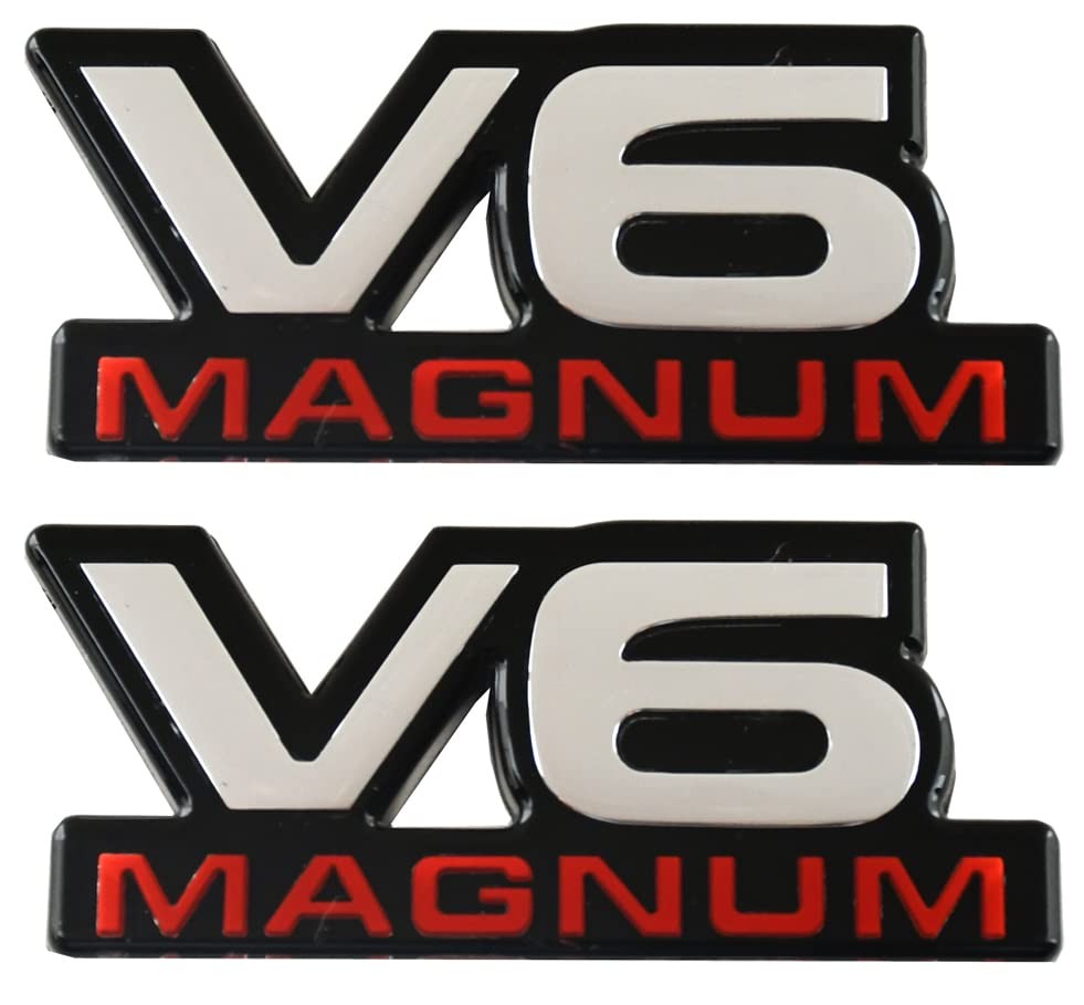 2Pcs V6 Magnum Emblems Fender Door Nameplate 3D Badge Stickers Logo Chrome Red
