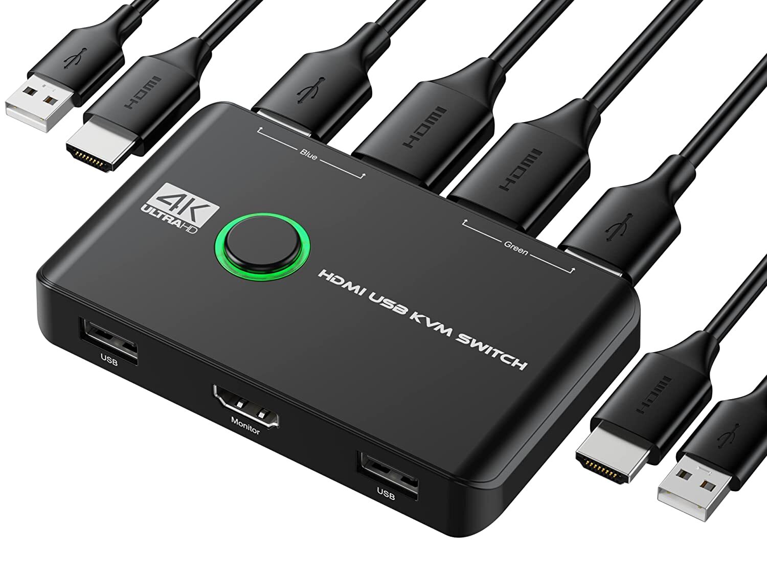 4K KVM Switch HDMI 2 Port Box, USB HDMI Switches for 2 Computers Share