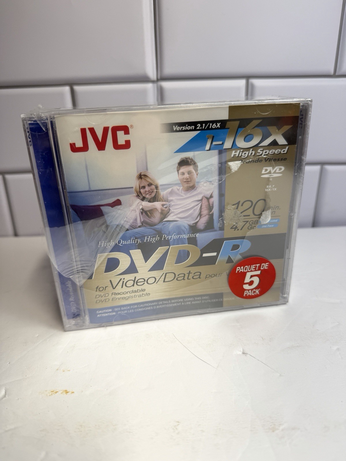 JVC DVD-R 4.7GB 120 Min 16x High Speed Recordable Video Data 5 Pack VD-R47GU5