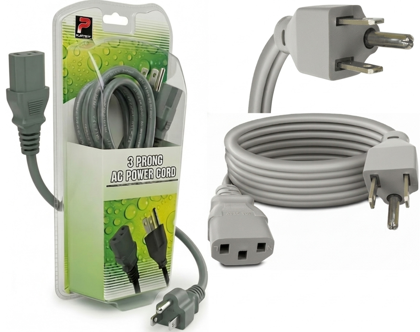 Universal 3‑Prong AC Power Cord Cable for TV, PC, Printer, Game Console, Monitor