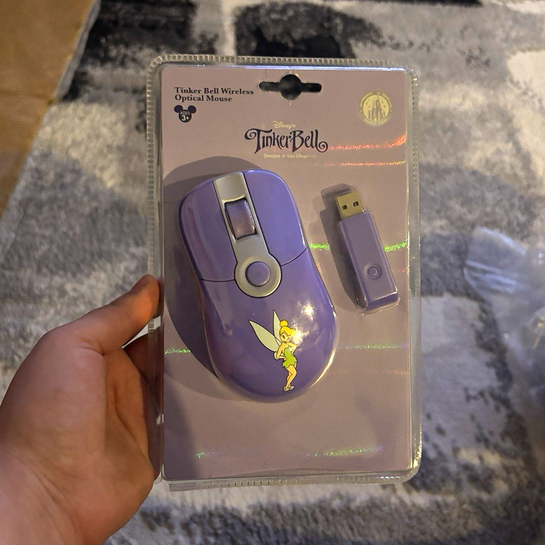 Disney Tinker Bell Wireless USB Optical Mouse Purple 800 DPI 3-Button