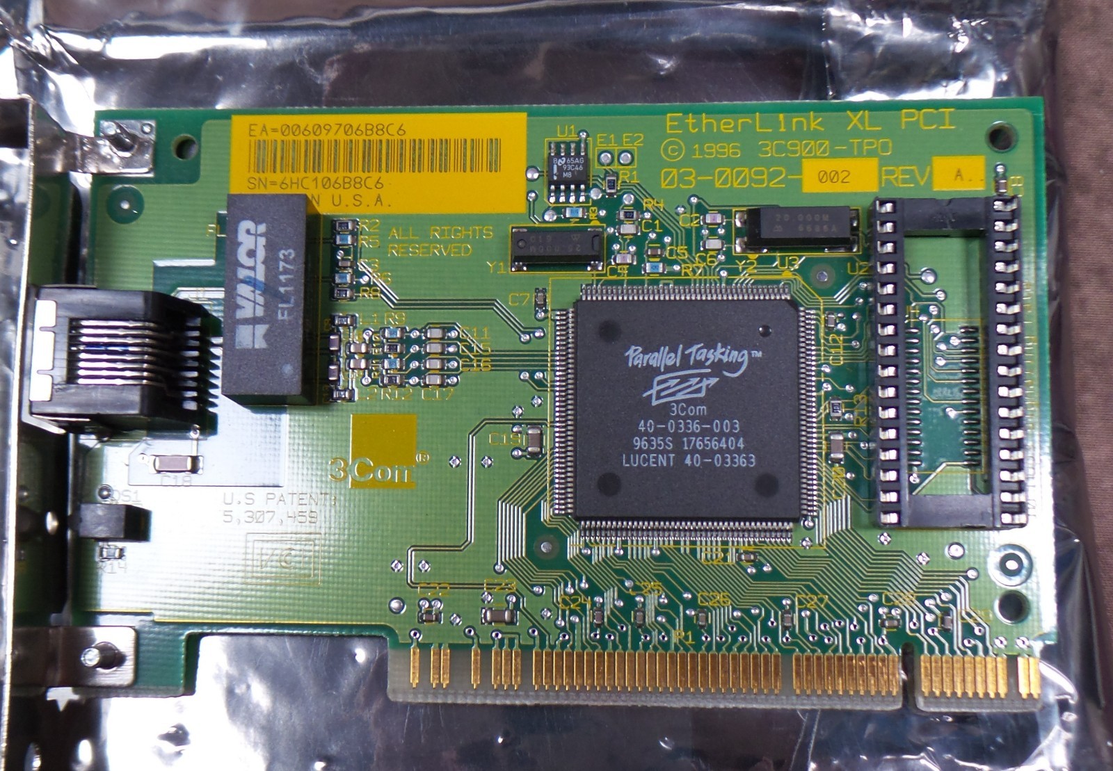 3COM 3C900-TPO Etherlink  XL PCI Ethernet Network Adapter Card 03-0092-002 Rev.