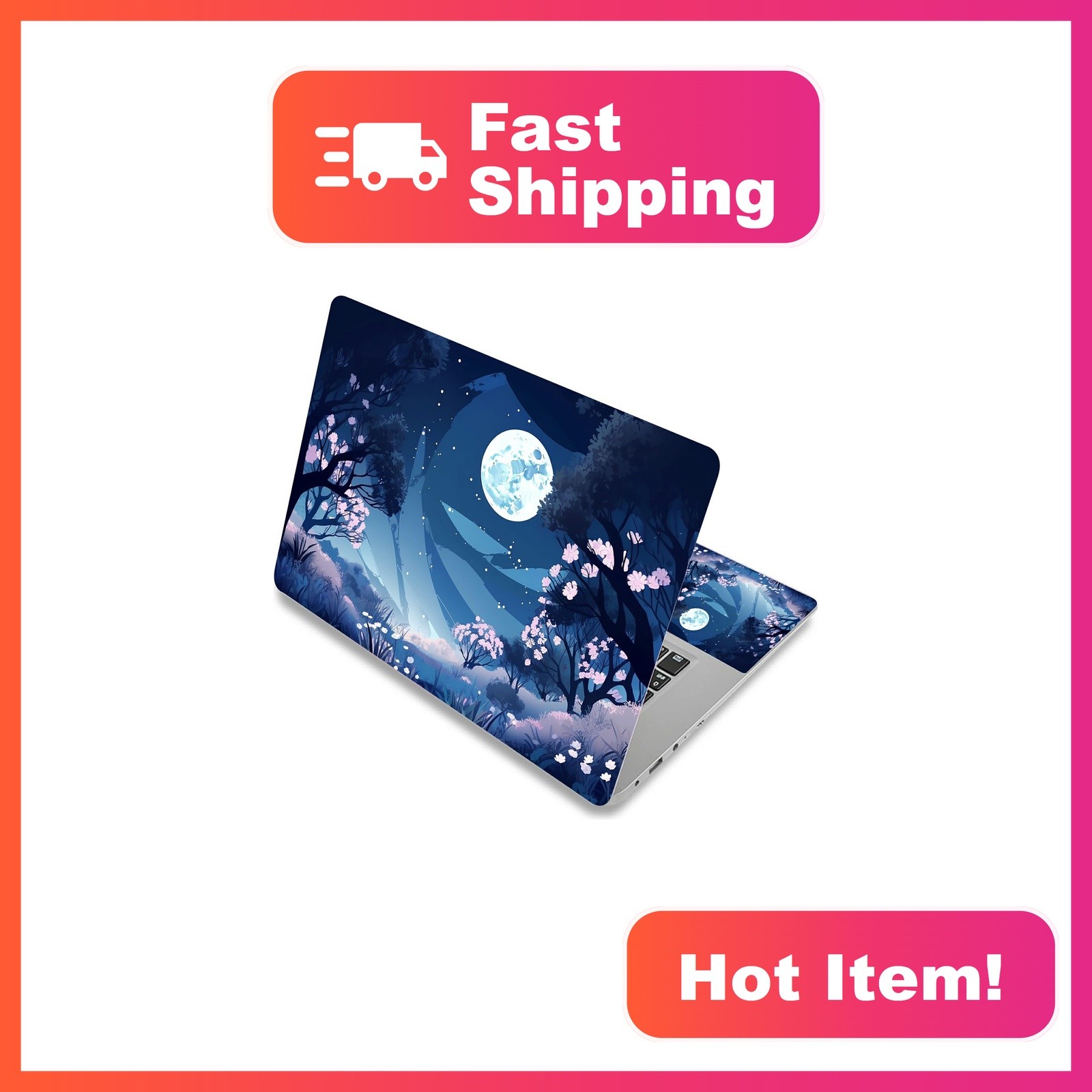 DIGTIALL Laptop Skin Sticker Moon Stars Floral