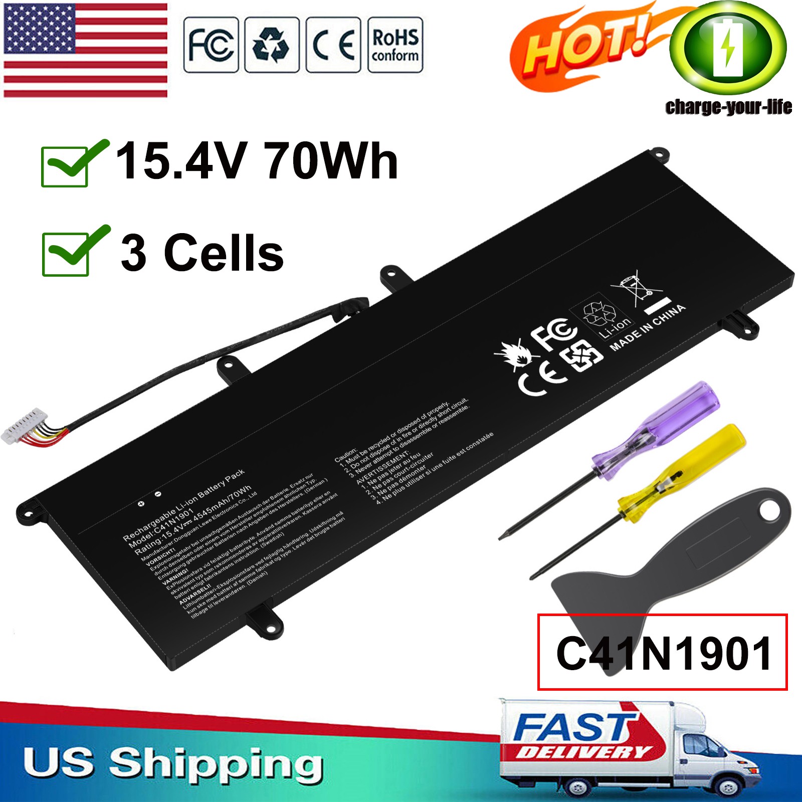 C41N1901 Battery For Asus ZenBook Duo UX481F UX481FA UX481FL UX4000F UX4000FL US