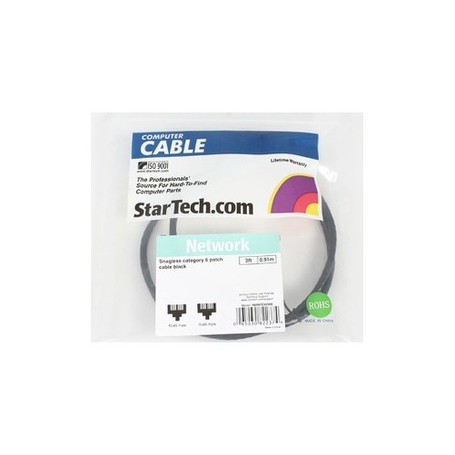 Startech N6PATCH3BK 3FT BLACK CAT6 ETHERNET CABLE SNAGLESS RJ45 UTP PATCH CABLE