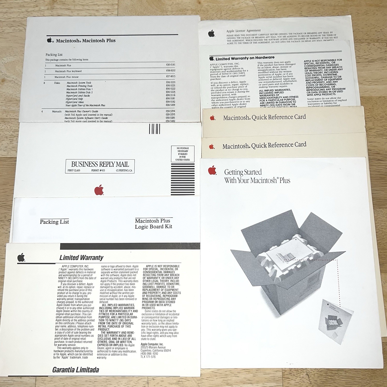 1986 Getting Started With Your Macintosh Mac Plus Kit Warranty Packing List RARE