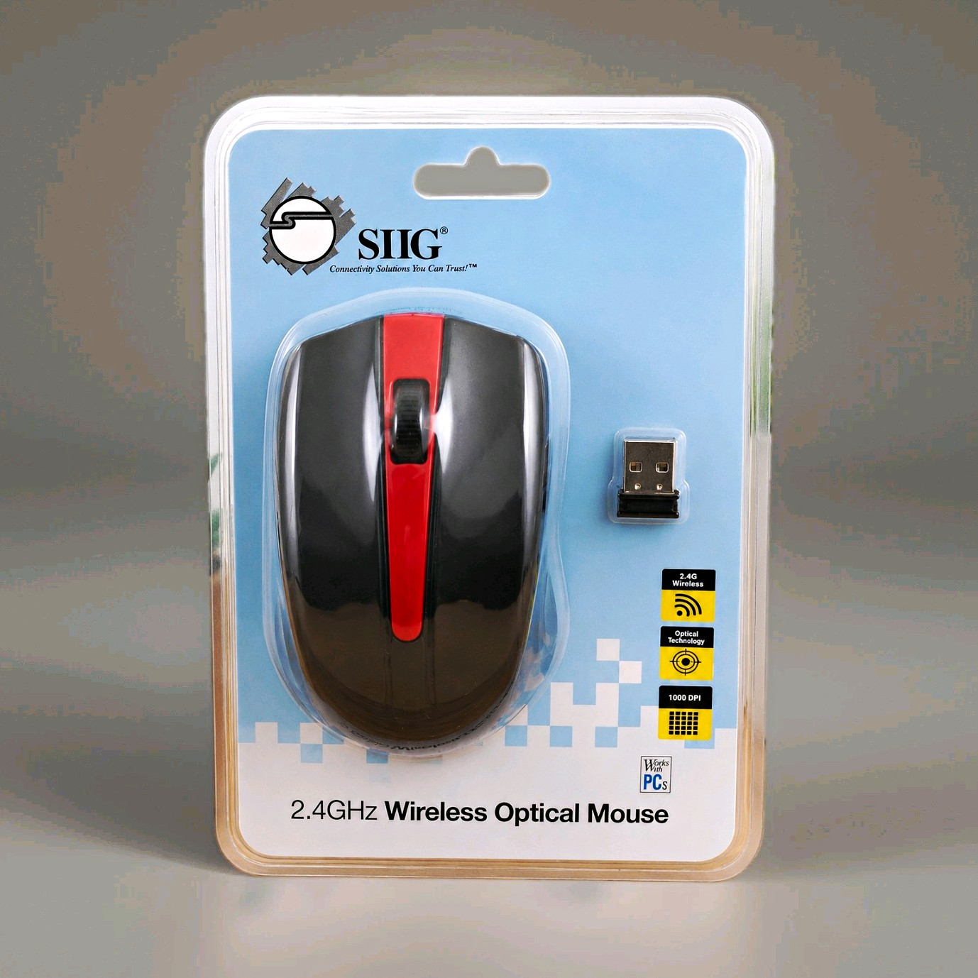 SIIG 2.4GHz Wireless Optical Mouse 1000 DPI Plug & Play Ergonomic Black/Red