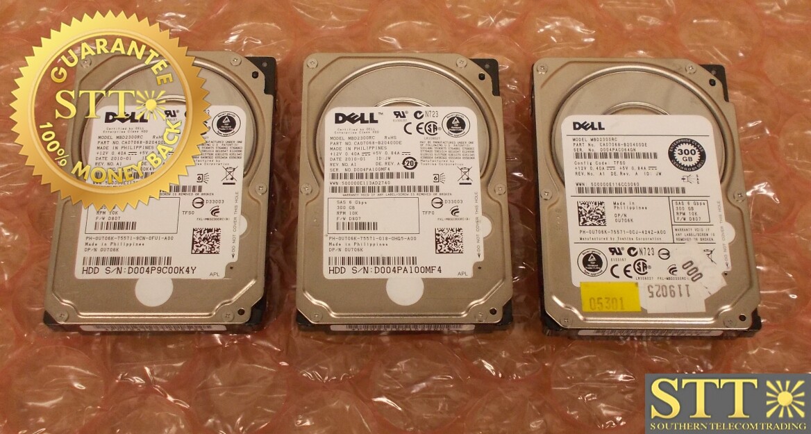 0U706K DELL MBD2300RC 300GB 10K RPM 6G/S SAS 2.5" HARD DRIVE (LOT OF 3)