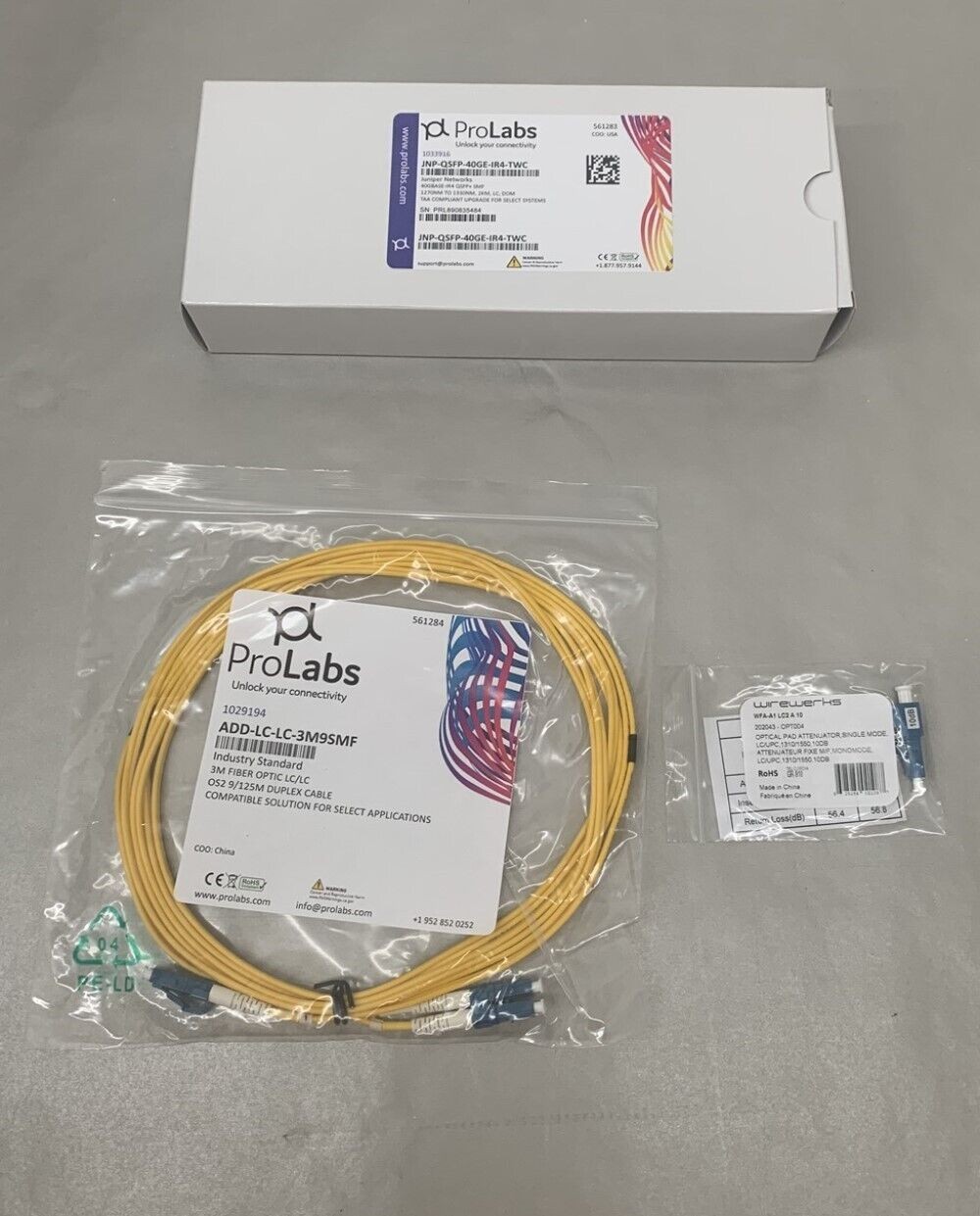 Pro Labs JNP-QSFP-40GE-IR4-TWC Transceiver Module w/ Optic Cable & Attenuator