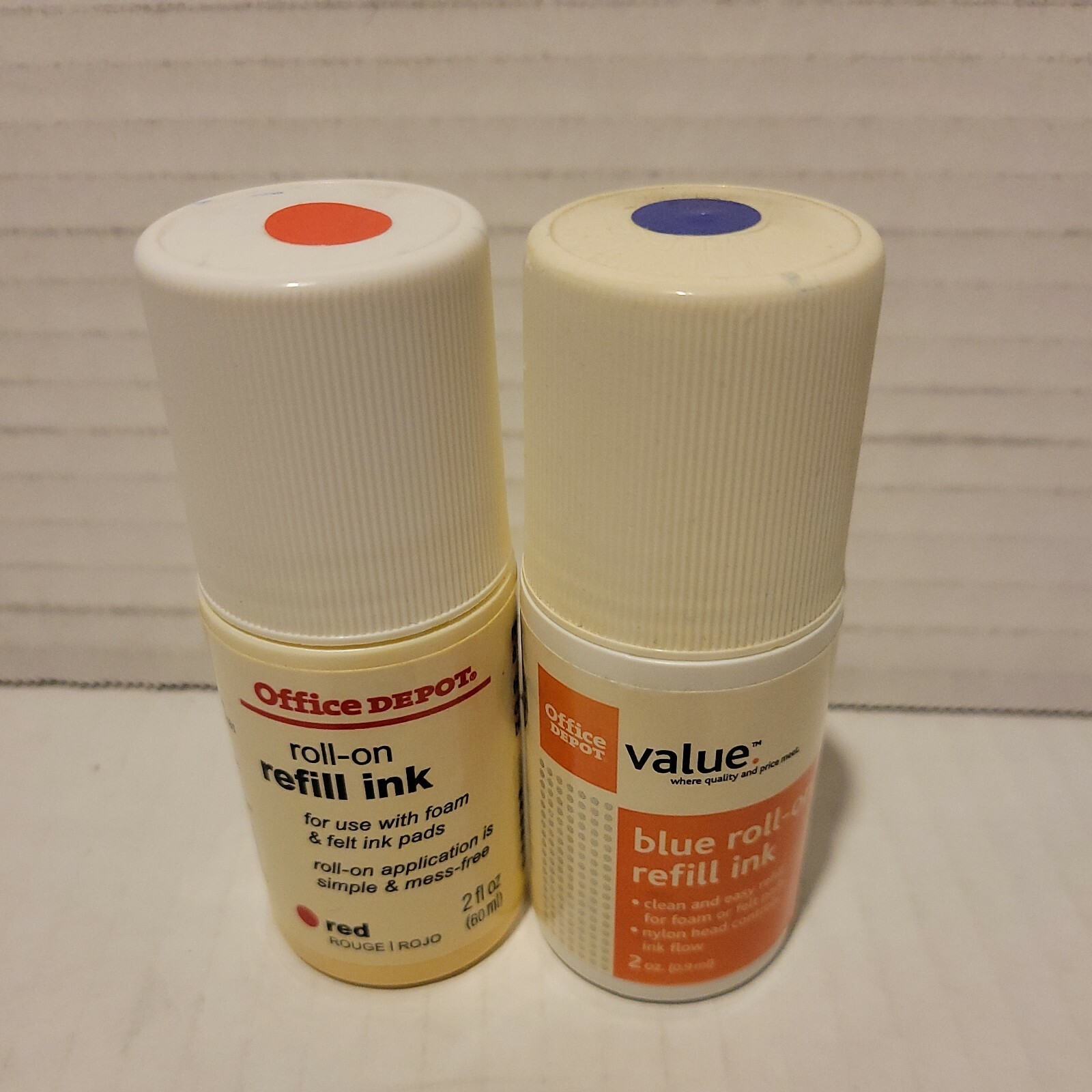 Lot of 2 Roll On Refill Ink -RED  and BLUE 2oz. bottle of each Office Depot Read