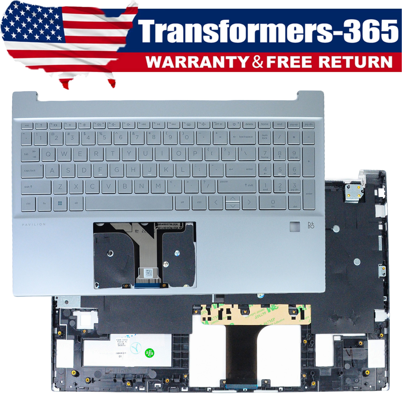 Palmrest For HP Pavilion 15-EH 15-EG Backlit Keyboard w/FRP Silver M08910-001
