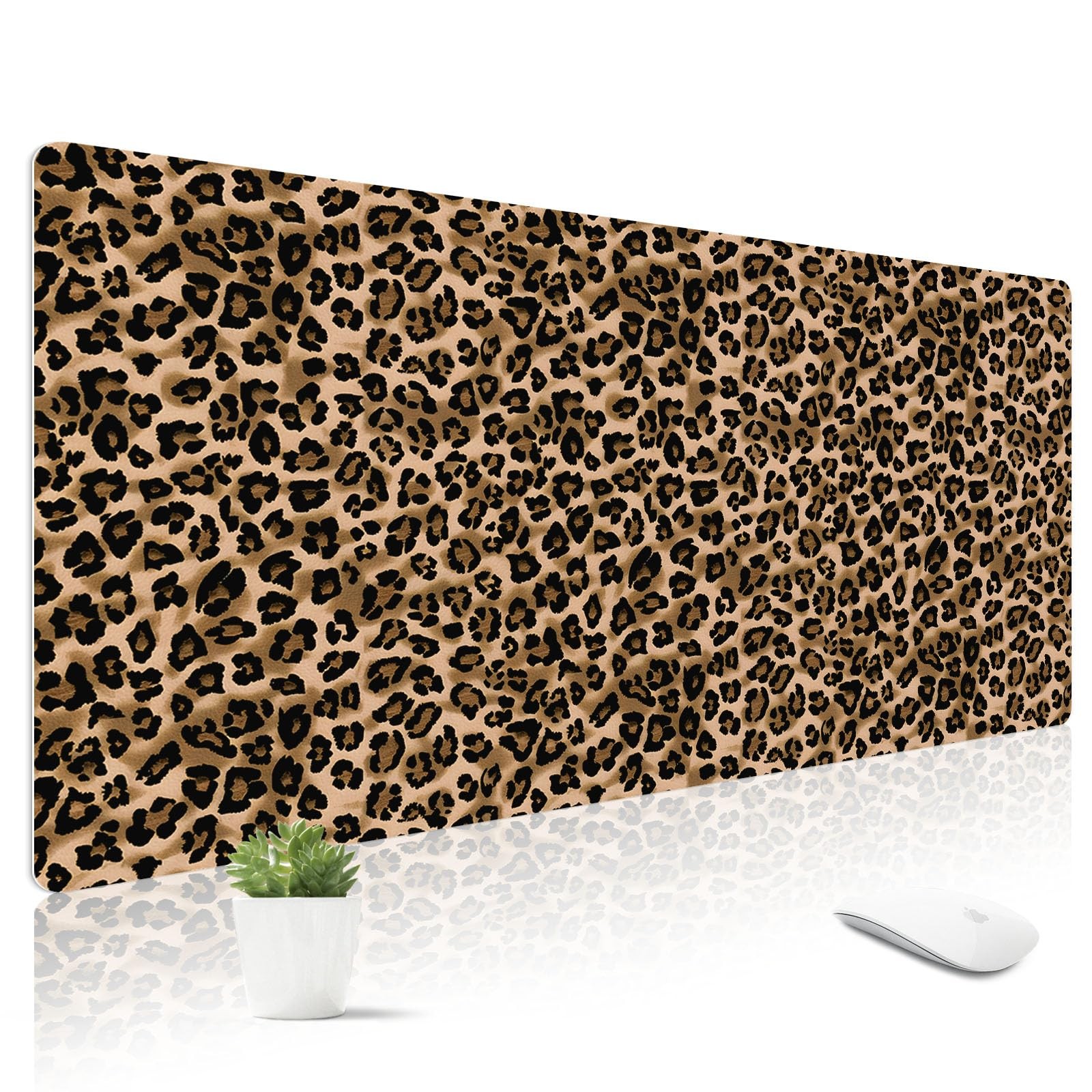 Leather Desk Mat for Keyboard, Extra Large Pad, Leopard