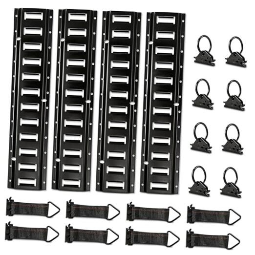 E-Track Tie-Down Rail Kit, 4 Pack 2ft E-Track Rails with 2FT(4 Pack)+8Rope Ties