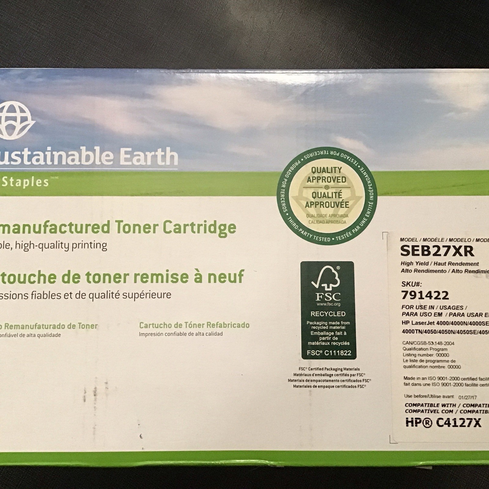 Staples Sustainable Earth Model SEB27XR HP Laser jet Toner Black New