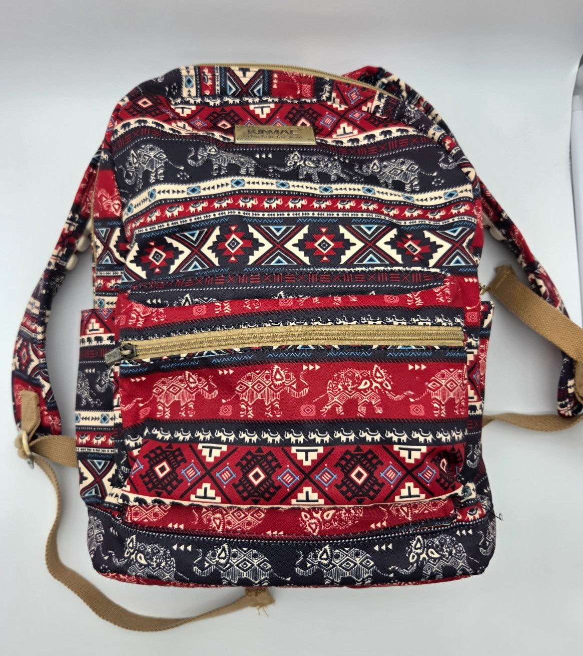 Kinmac Bohemian Water Resistant Laptop Backpack Cushion Straps Red Elephant