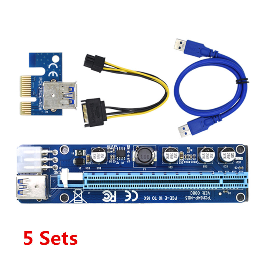 5Pcs 60Cm 008C Pcie Riser Card 1X To 16X USB 3.0 Cable Crypto Mine Cable Adapter