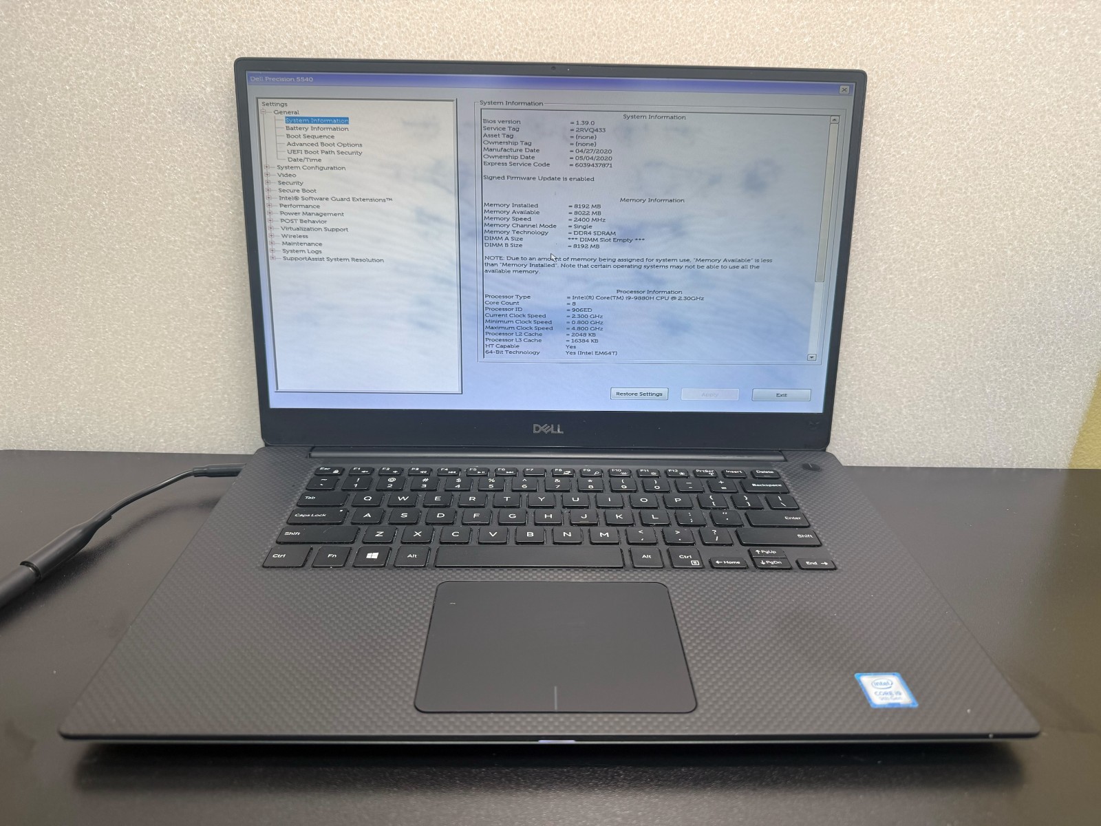 Dell Precision 5540 i9-9880H Gen 8GB RAM NO SSD