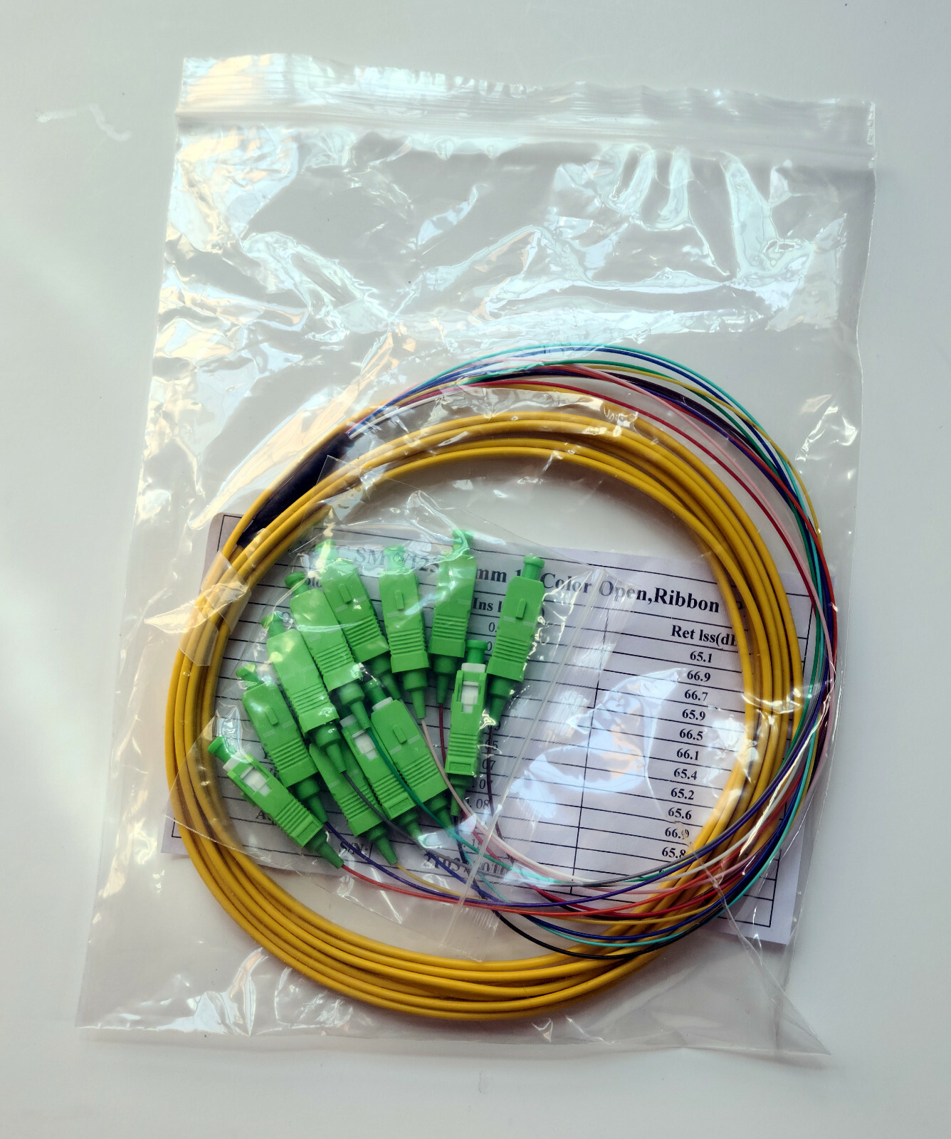 12 fiber SC/APC Singlemode 9/125 Ribbon Pigtails 3 meters