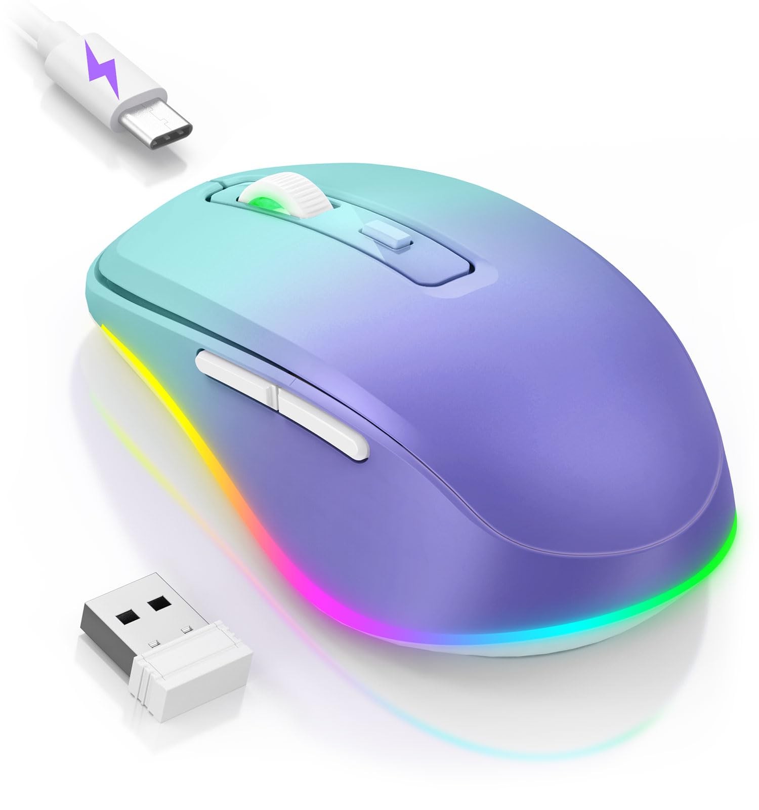 PEIOUS Wireless Mouse Jiggler - LED Mice with Gradient Purple