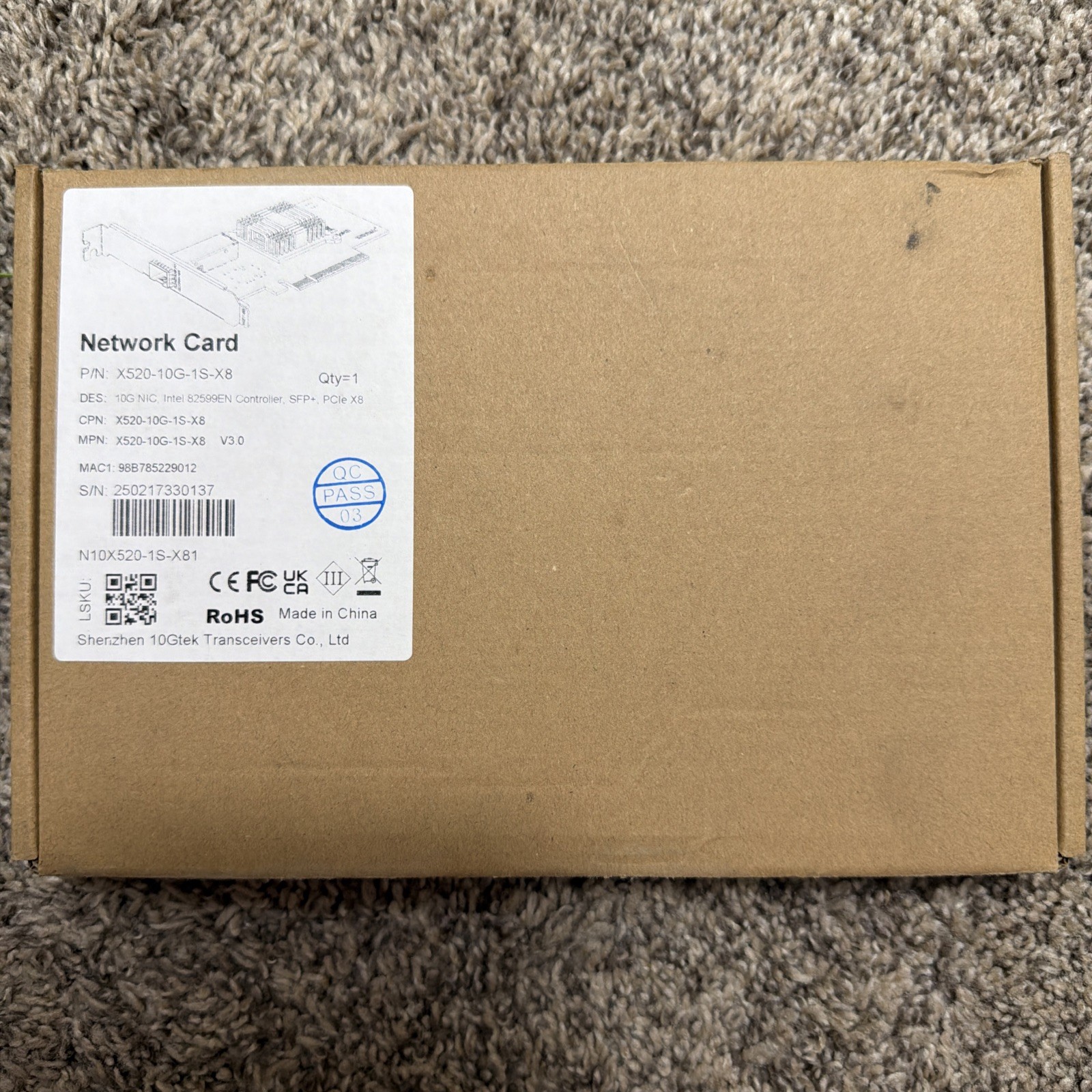 Intel X540 10G NIC Card Dual X8 RJ-45