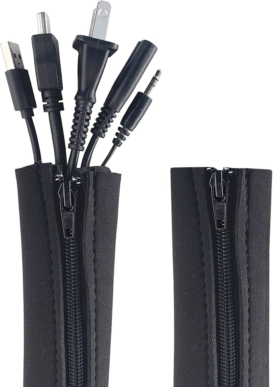 Wrap-It Storage Zipper Cable Sleeve, Black, 36", 2-Pack