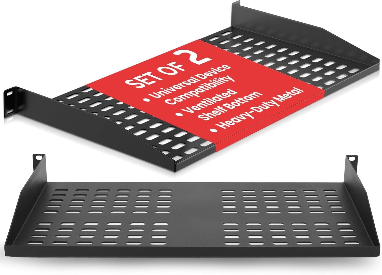 2-Pc 1U Server Rack Shelf, Vented Shelves for Good Air Circulation, Cantilever M