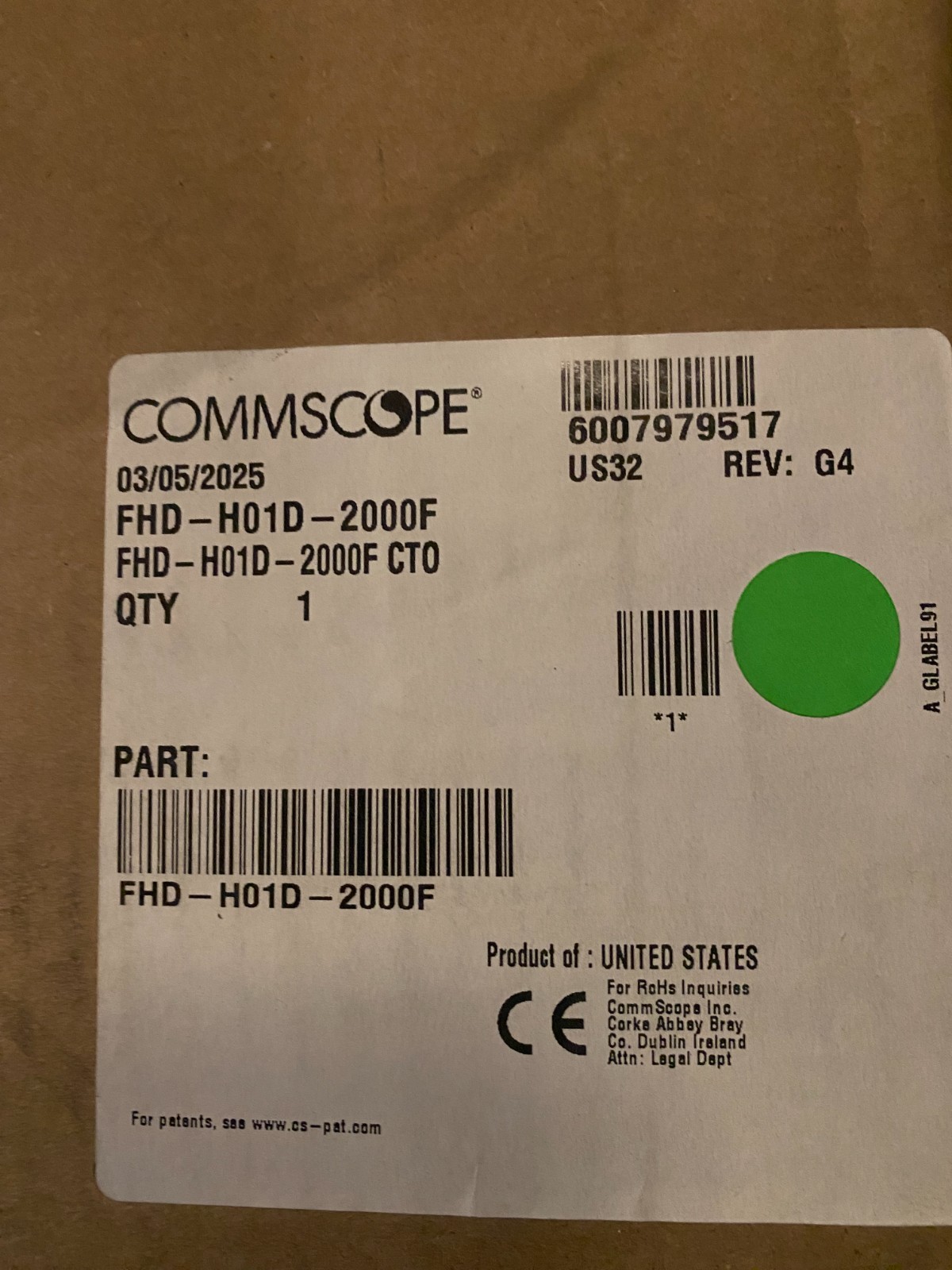 Commscope FHD-H01D-2000F Fiber Optic Cable