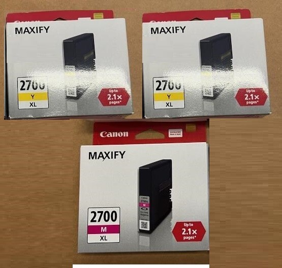 Set 3 Genuine Sealed Canon 2700XL Inkjet Cartridges Magenta and Yellow 2020