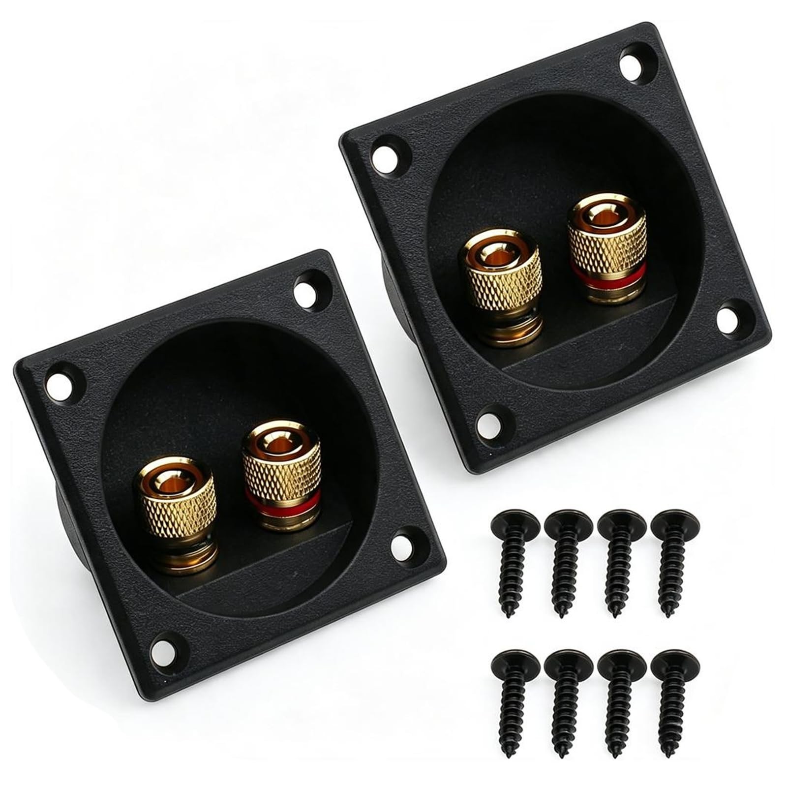 OZXNO 2PCS Square 2-Way Speaker Box Terminal Cup with Banana Plugs Black