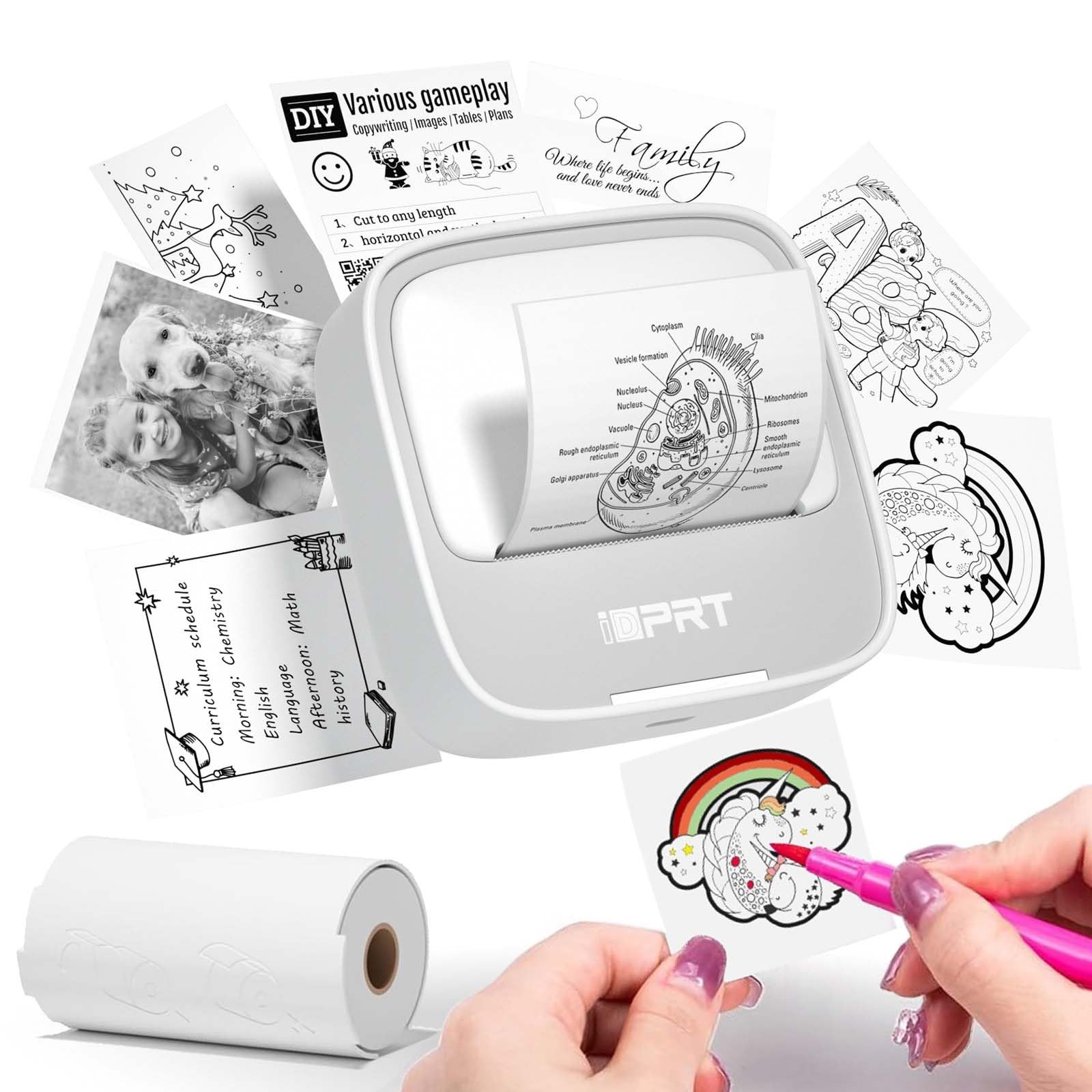 Mini Sticker Printer - Thermal Label Maker with 1 Roll Paper, Portable & Compact