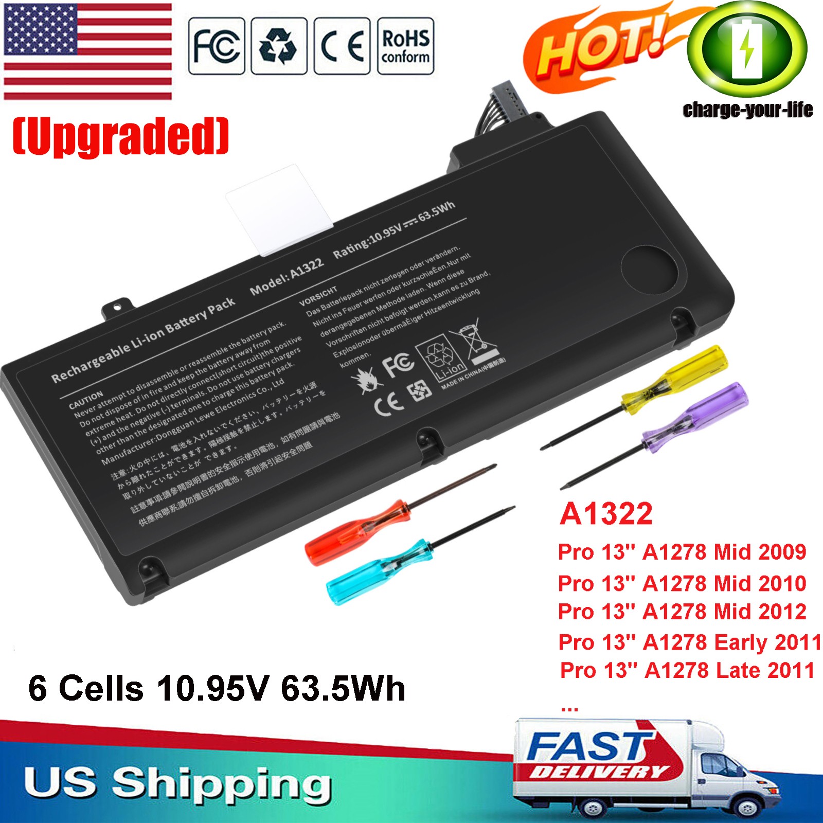 ✅A1322 Battery For Macbook Pro 13" A1278 Mid 2009/2010/2011/2012 TOP Quality