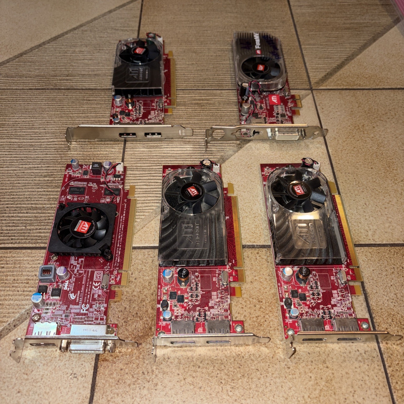 5-Qty ATI Radeon Graphics Cards Desktop GPU HD 3450 HD4550 FireMV 2250 Working