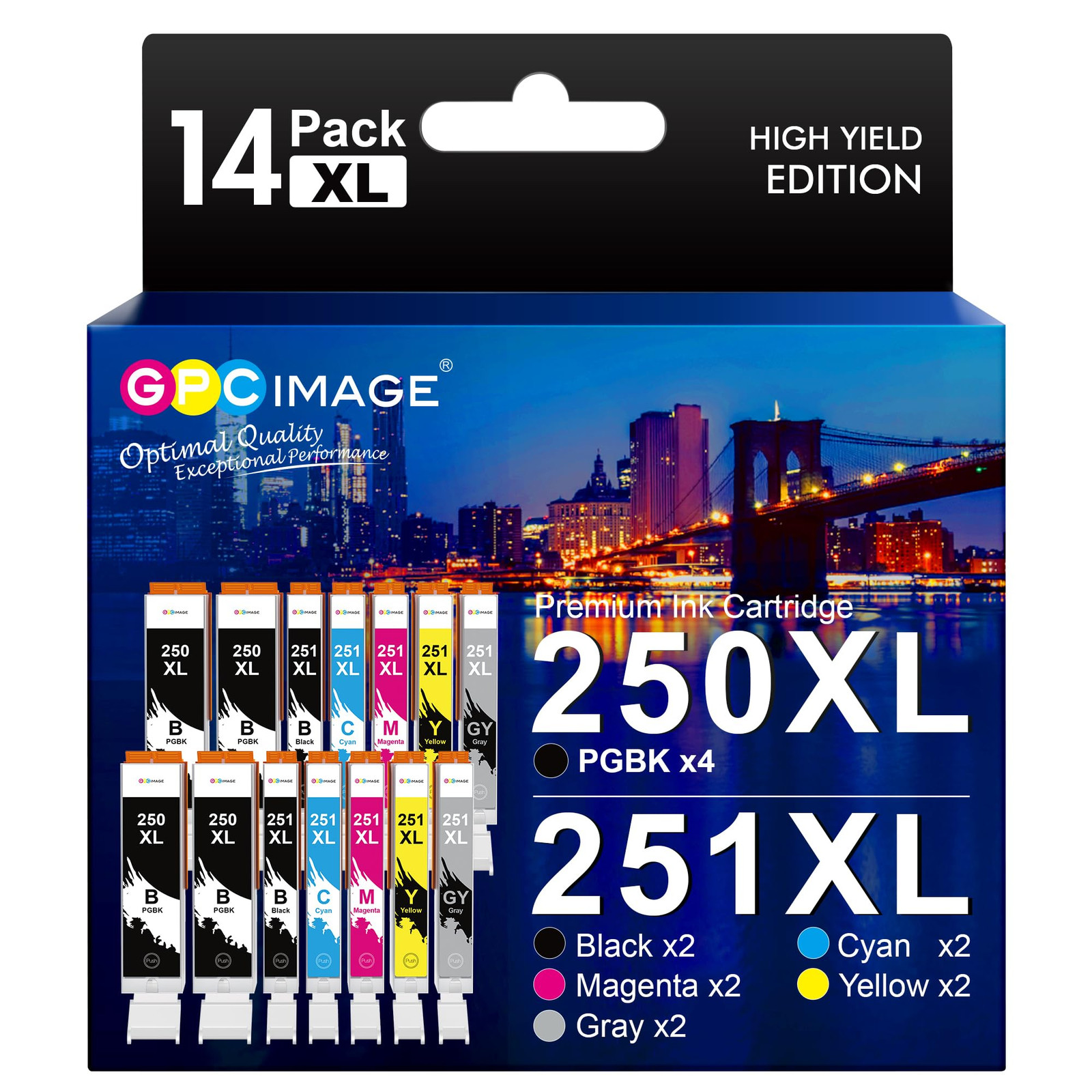 14 Pack Compatible Ink Cartridges for Canon PGI 250XL CLI 251XL Printers