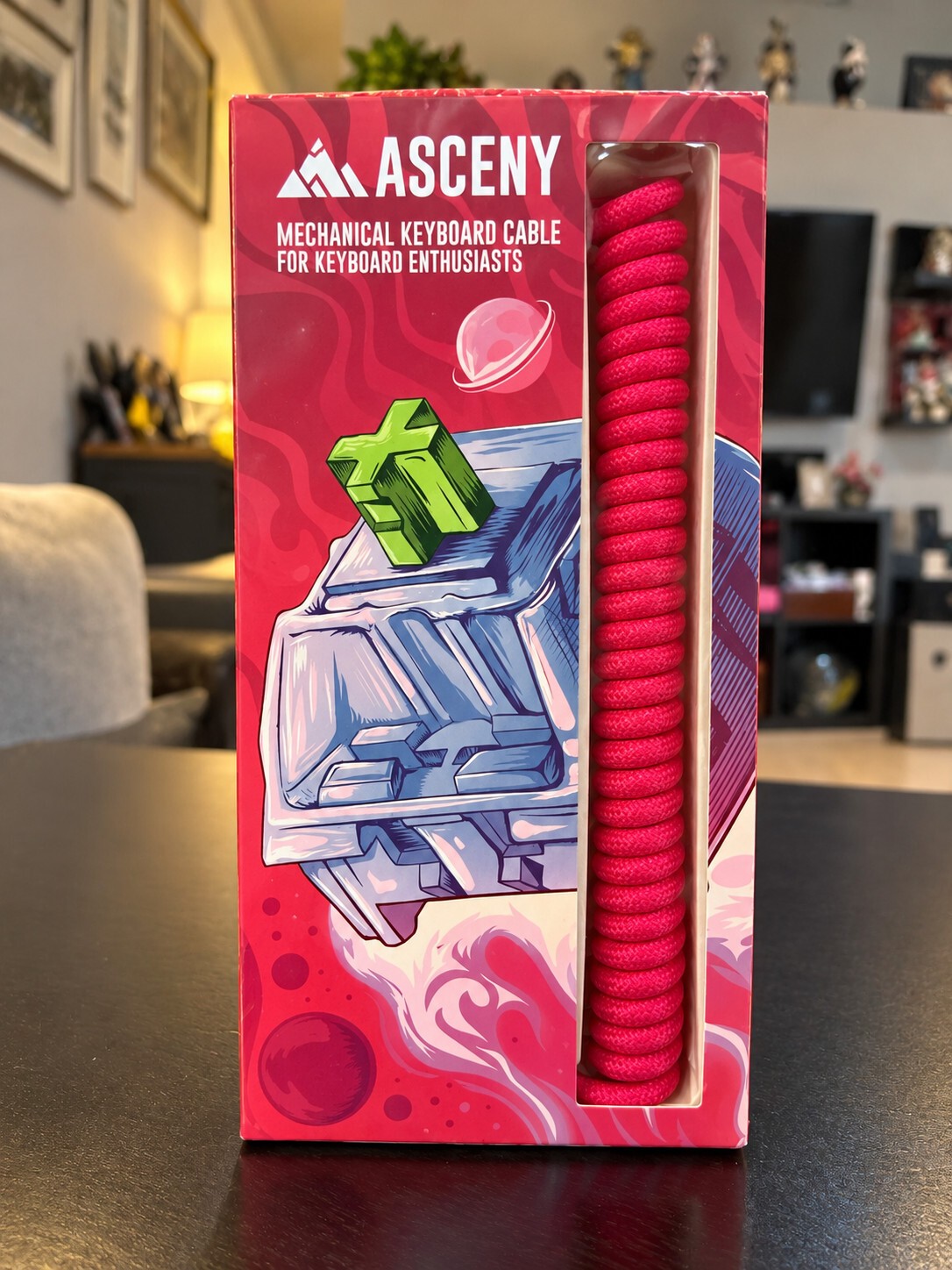 ASCENY Pink Coiled USB-C Mechanical Keyboard Cable Double Sleeved USB-A to Type-
