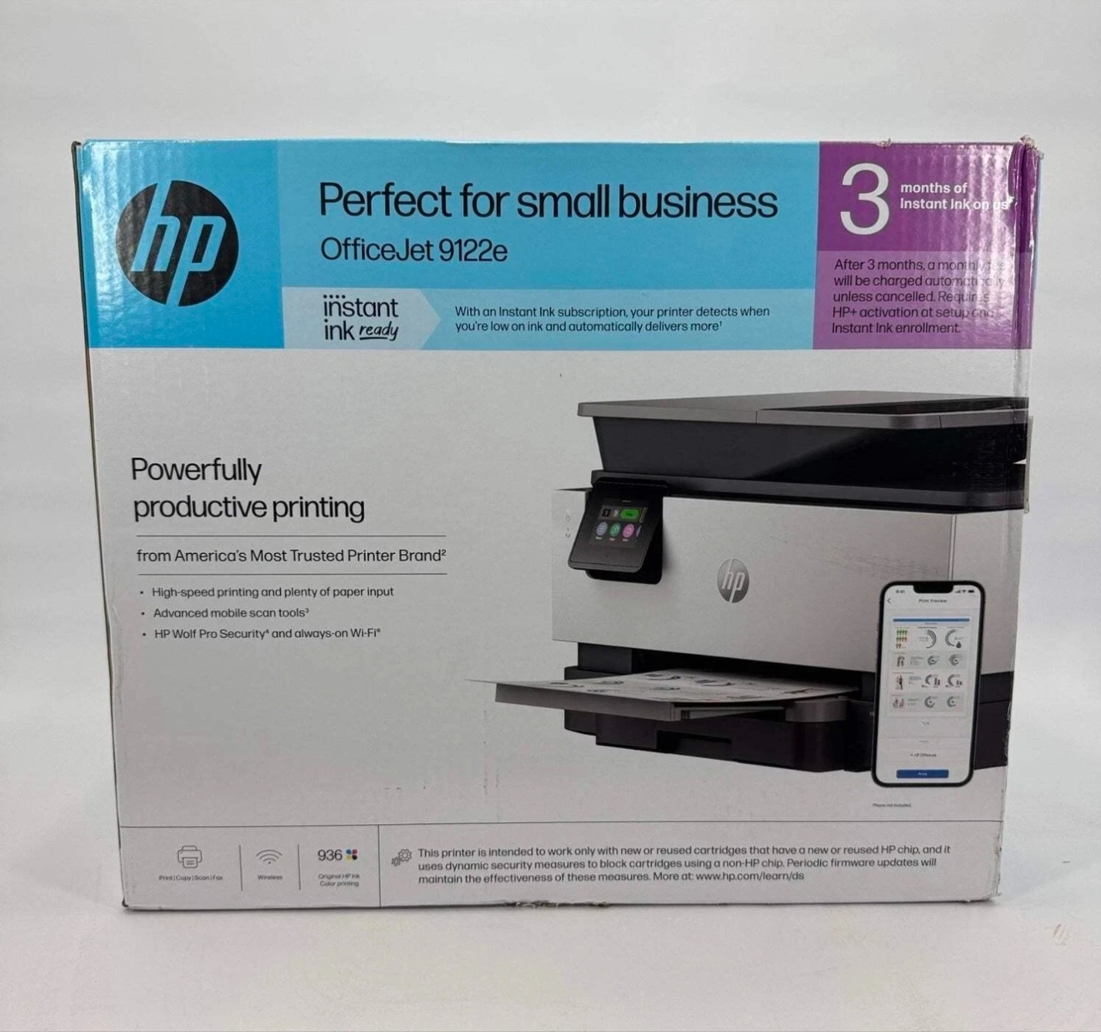 HP OfficeJet 9122e Wireless All-in-One Color Inkjet Printer, White - New Sealed