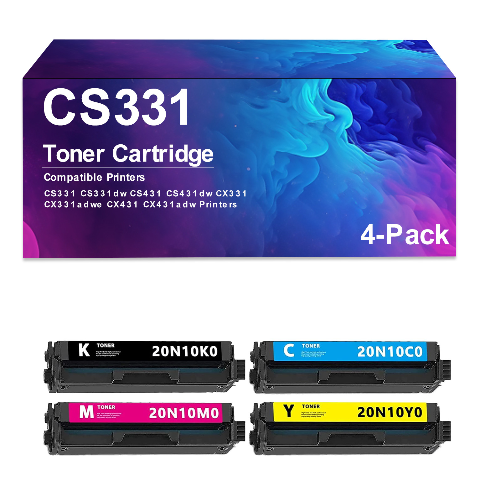 4 Pack CS331 Toner Cartridge  Compatible for CS331 CS331dw CS431 CS431dw CX331