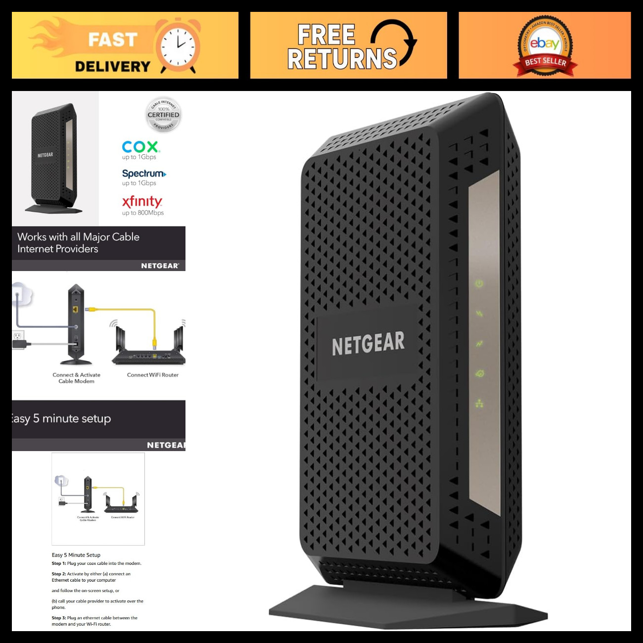 High-Speed DOCSIS 3.1 Gigabit Cable Modem (32x8) - XFINITY, Cox Compatible, Rene